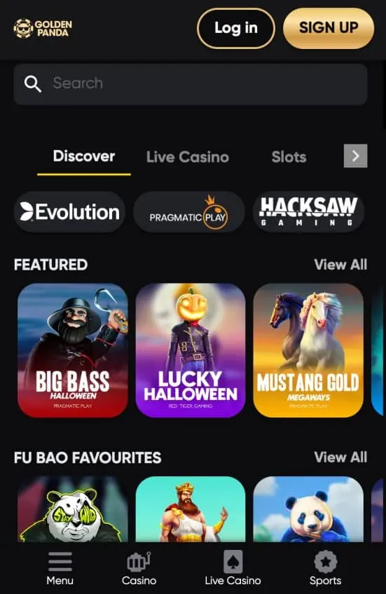 Registratie in de mobiele app van Golden panda