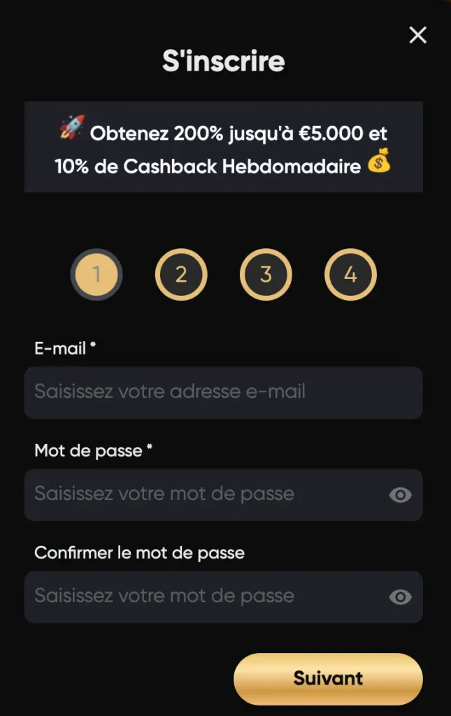 Registratieproces van de website van golden panda casino