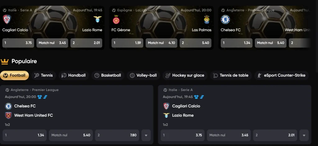 Andere beschikbare sporten bij Golden Panda casino